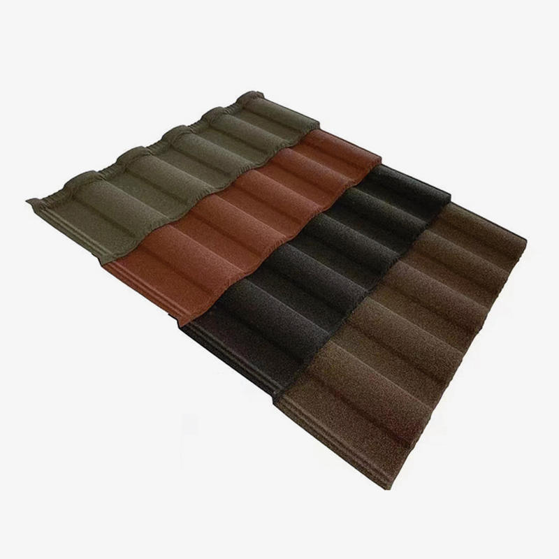 Rainbow type colored stone steel tile special for villas roofing